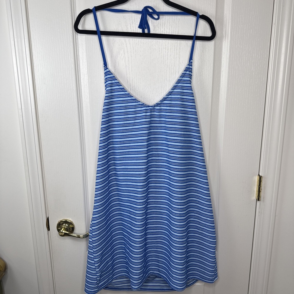 NWT No Boundaries Juniors XL 16-18 Blue Striped Halter Swim Coverup Dress